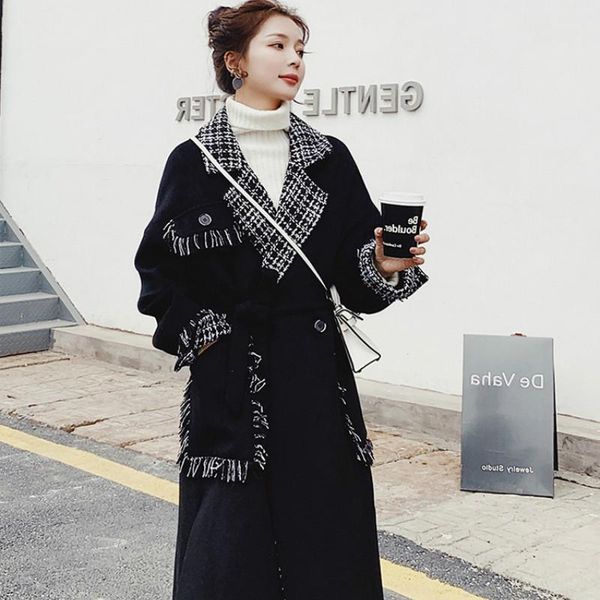 women's wool & blends autumn and winter style super long over-the-knee small fragrant wind woolen coat quilted thick, Black
women's wool & blends autumn and winter style super long over-the-knee small fragrant wind woolen coat quilted thick, Black