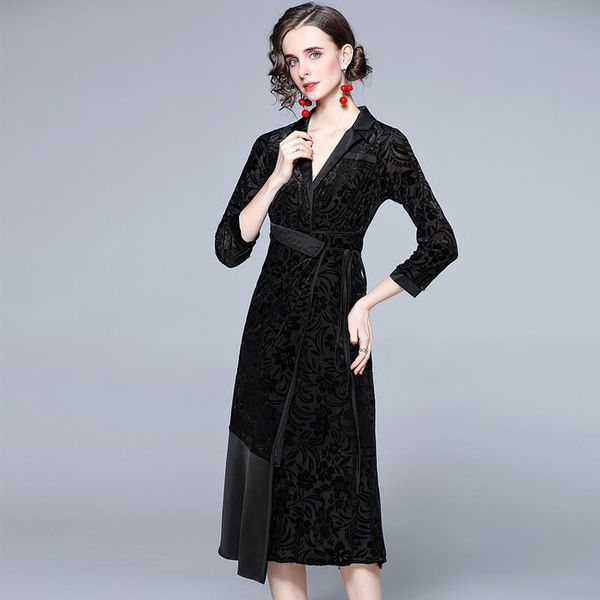 casual dresses autumn dress woman clothing elegant flocked print waist lace up midi long fishtail vintage, Black;gray
casual dresses autumn dress woman clothing elegant flocked print waist lace up midi long fishtail vintage, Black;gray