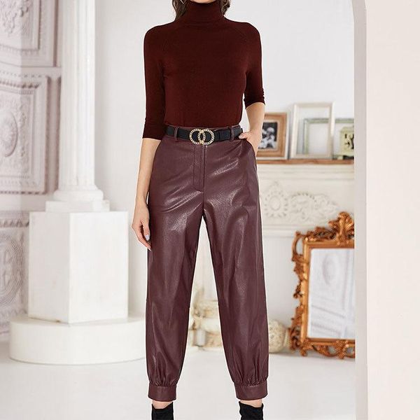 women's pants & capris 2021 autumn and winter high fashion temperament leather trousers neutral casual design harem straight women bott, Black;white
women's pants & capris 2021 autumn and winter high fashion temperament leather trousers neutral casual design harem straight women bott, Black;white