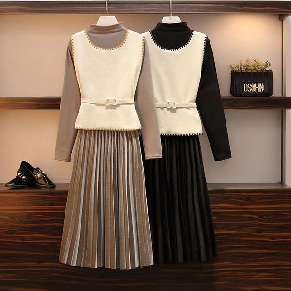2021 new autumn winter women warm suit solid color 2 piece set outfit midi pleated and belt knitted vest plus size suits n280h1qq, Black;gray
2021 new autumn winter women warm suit solid color 2 piece set outfit midi pleated and belt knitted vest plus size suits n280h1qq, Black;gray