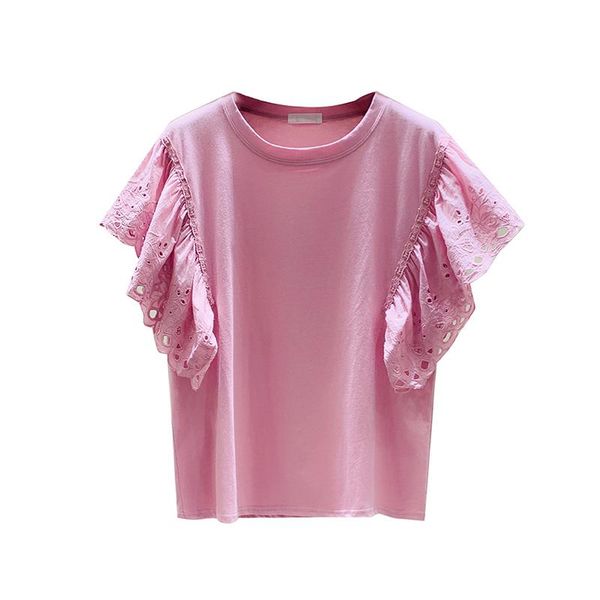 women's t-shirt lace stitching ruffle sleeve for women 2021 summer korean style loose girls students all-match pink, White
women's t-shirt lace stitching ruffle sleeve for women 2021 summer korean style loose girls students all-match pink, White