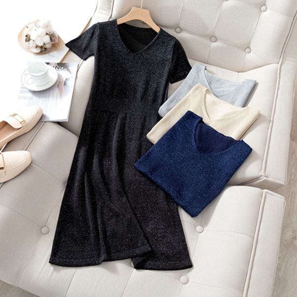 lurexv 2021 new neck a-line short sleeve elastic knit dress woman basic v-neck dresses summer sukienka de verano 91gc, Black;gray
lurexv 2021 new neck a-line short sleeve elastic knit dress woman basic v-neck dresses summer sukienka de verano 91gc, Black;gray