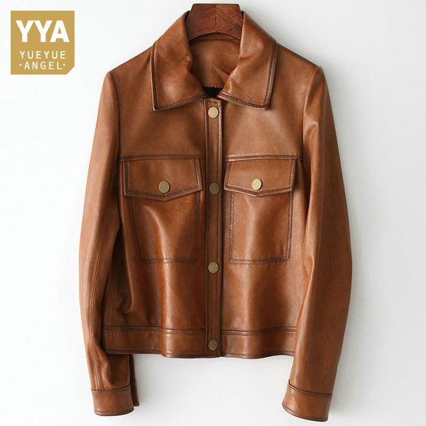 women's leather & faux 2021 autumn women genuine jacket single breasted pockets slim fit short ladies coat motorcycle biker jackets, Black
women's leather & faux 2021 autumn women genuine jacket single breasted pockets slim fit short ladies coat motorcycle biker jackets, Black