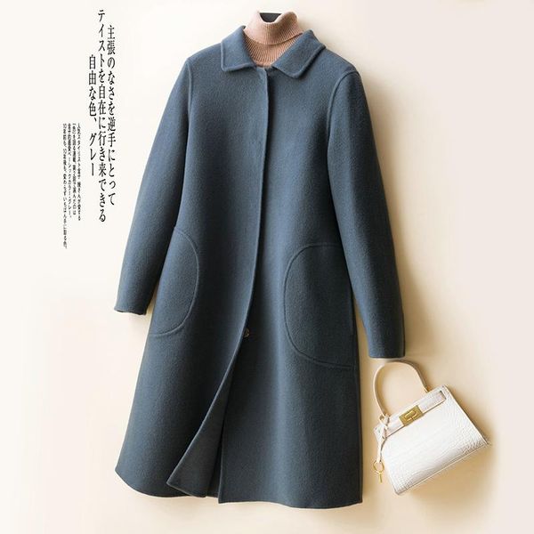 women's wool & blends double-sided cashmere coat simple and versatile long doll collar loose woolen, Black
women's wool & blends double-sided cashmere coat simple and versatile long doll collar loose woolen, Black