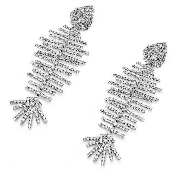 super exaggerated earrings long temperament women's fashion show flash diamond big fish bone earrings, Golden
super exaggerated earrings long temperament women's fashion show flash diamond big fish bone earrings, Golden