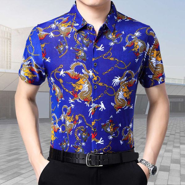 dragon print men's short sleeve floral 2021 new summer casual trend versatile shirt, White;black
dragon print men's short sleeve floral 2021 new summer casual trend versatile shirt, White;black