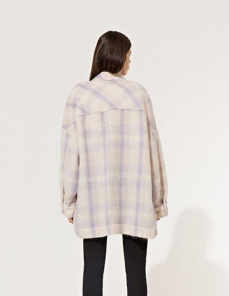 women's jackets and autumn spring style purple white plaid classic double pockets shoulder drop all-match jacket women, Black;brown