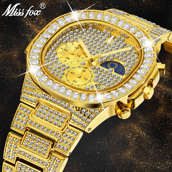 missfox man luxury watch gold ice out full diamond square wristwatches double dial chronograph waterproof watches mens 2020 new, Slivery;brown
missfox man luxury watch gold ice out full diamond square wristwatches double dial chronograph waterproof watches mens 2020 new, Slivery;brown