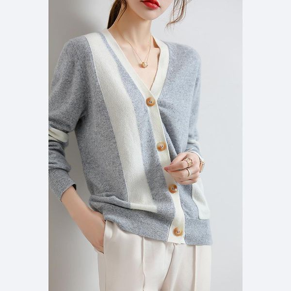 women's knits & tees wool knitted cardigan 2021 early autumn with color matching v-neck bottomed thin cashmere sweater coat, White
women's knits & tees wool knitted cardigan 2021 early autumn with color matching v-neck bottomed thin cashmere sweater coat, White