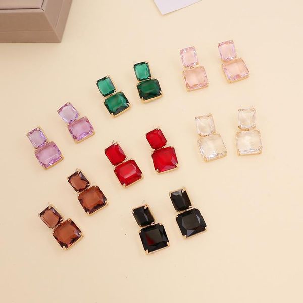 stud jewelry macaron square crystal earrings female personality fashion long, Golden;silver 
stud jewelry macaron square crystal earrings female personality fashion long, Golden;silver
