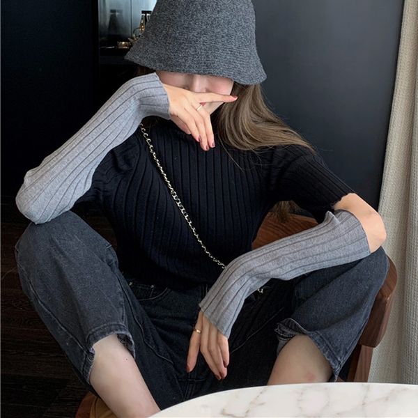 2021 new autumn fashion long sleeve hollow contrast color stitching slim high neck knitted sweater simple personality 35sw, White;black
2021 new autumn fashion long sleeve hollow contrast color stitching slim high neck knitted sweater simple personality 35sw, White;black