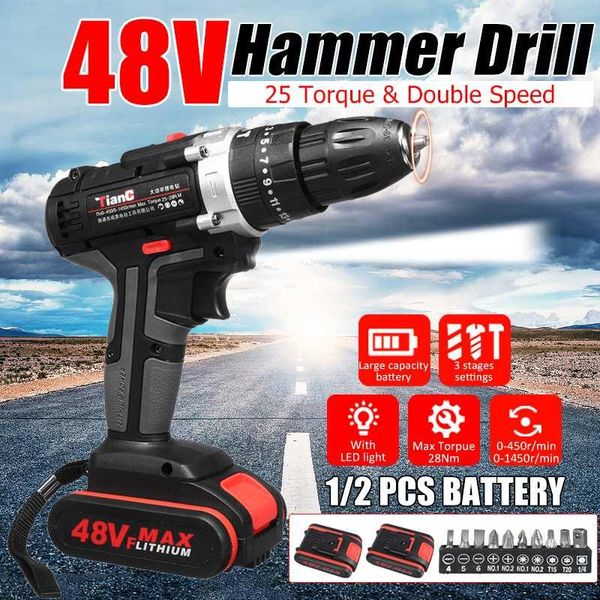 professiona electric drills 48v cordless drill screwdriver double speed 25+3 torque hammer impact power tool with 2pcs battery
professiona electric drills 48v cordless drill screwdriver double speed 25+3 torque hammer impact power tool with 2pcs battery