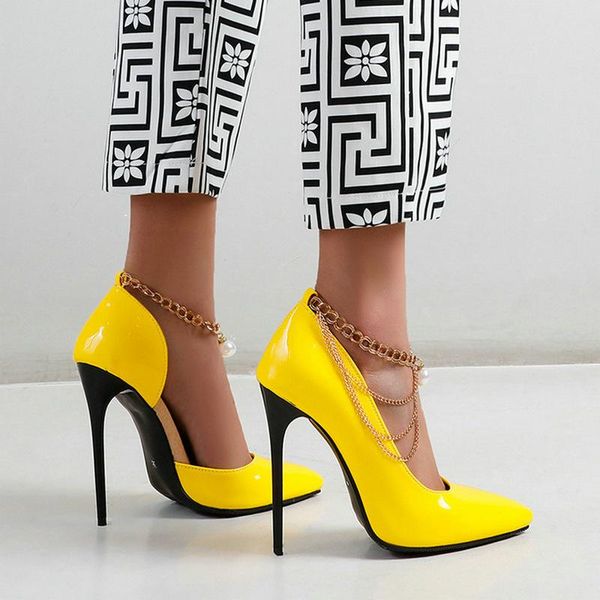 dress shoes patent pu leather candy colors women pumps super thin high heel pointed toe fashion chain party shoe, Black
dress shoes patent pu leather candy colors women pumps super thin high heel pointed toe fashion chain party shoe, Black