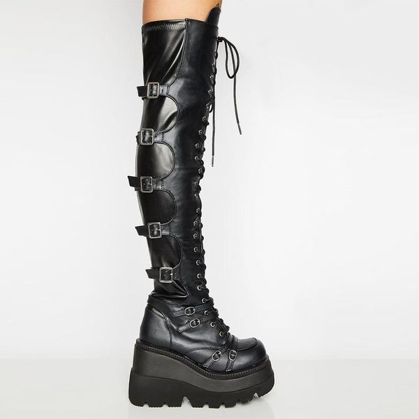 boots brand design female high platform thigh women cosplay wedges shoes for fashion buckle punk heels, Black
boots brand design female high platform thigh women cosplay wedges shoes for fashion buckle punk heels, Black