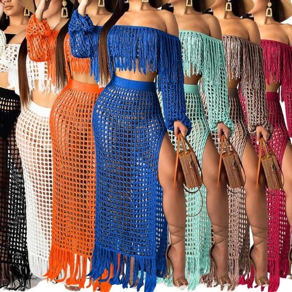two piece dress summer crochet beach 2 set women solid slash neck tassels women's sets fashion black color short, White
two piece dress summer crochet beach 2 set women solid slash neck tassels women's sets fashion black color short, White