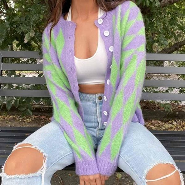 women's knits & tees plaid knitted cardigan women argyle sweater winter oversized crop vintage green female outerwear cardigans, White
women's knits & tees plaid knitted cardigan women argyle sweater winter oversized crop vintage green female outerwear cardigans, White