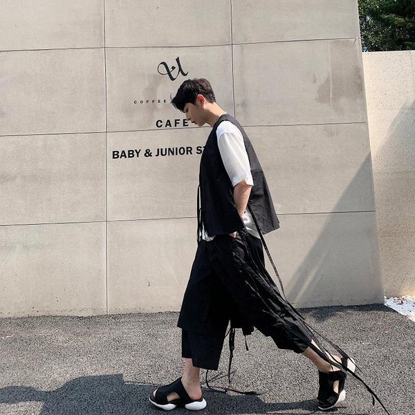men's vests male streetwear punk gothic sleeveless jacket fashion show casual waistcoat men japan style ribbon loose vest coat, Black;white
men's vests male streetwear punk gothic sleeveless jacket fashion show casual waistcoat men japan style ribbon loose vest coat, Black;white