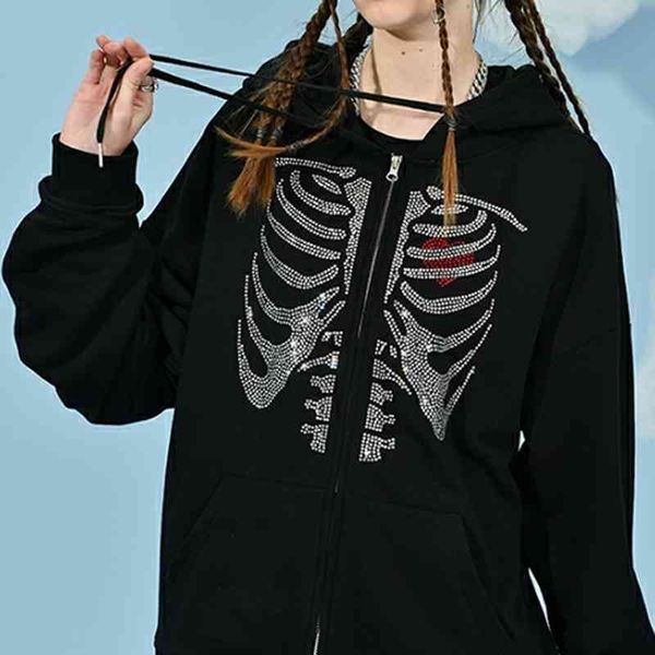 gothic vintage oversized hoodies y2k aesthetic diamonds skull print long sleeve sweatshirts 90s women jacket coat grunge clothes, Black
gothic vintage oversized hoodies y2k aesthetic diamonds skull print long sleeve sweatshirts 90s women jacket coat grunge clothes, Black