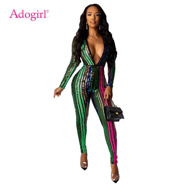women's jumpsuits & rompers adogirl colorful stripe sequins bandage jumpsuit women deep v neck long sleeve skinny romper night club ove, Black;white
women's jumpsuits & rompers adogirl colorful stripe sequins bandage jumpsuit women deep v neck long sleeve skinny romper night club ove, Black;white