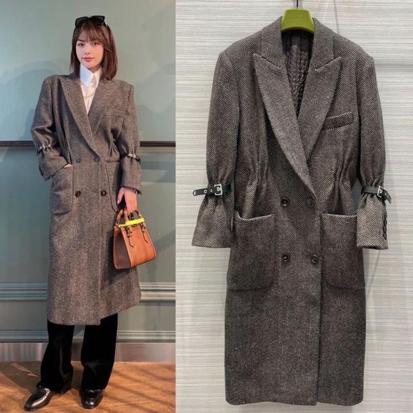 women's wool & blends winter clothes casual double breasted grey coat fashion long jacket, Black
women's wool & blends winter clothes casual double breasted grey coat fashion long jacket, Black