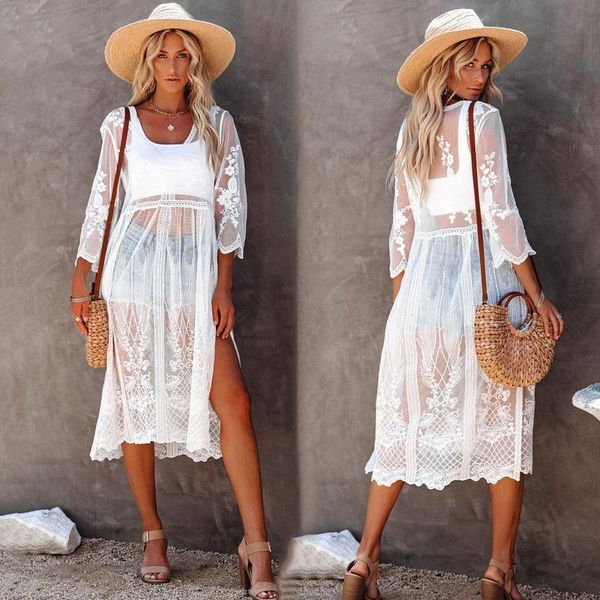women's swimwear 2021 lace mesh embroidered beach blouse character split vacation sunscreen bikini swimsuit, White;black
women's swimwear 2021 lace mesh embroidered beach blouse character split vacation sunscreen bikini swimsuit, White;black