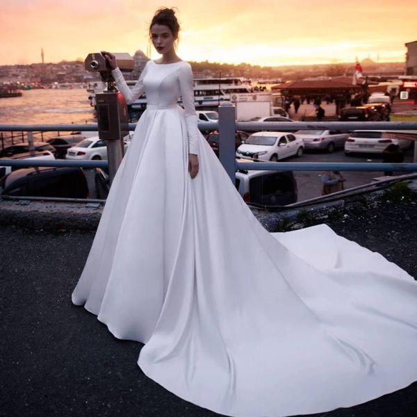 other wedding dresses fashion long sleeve satin dress 2021 elegant jewel neck a-line princess bride gown customized vestido de noiva, White
other wedding dresses fashion long sleeve satin dress 2021 elegant jewel neck a-line princess bride gown customized vestido de noiva, White
