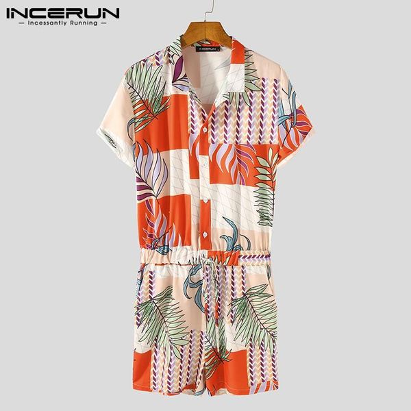 men's shorts incerun 2021 summer printed men rompers streetwear lapel short sleeve casual jumpsuits drawstring beach hawaiian overalls, White;black
men's shorts incerun 2021 summer printed men rompers streetwear lapel short sleeve casual jumpsuits drawstring beach hawaiian overalls, White;black