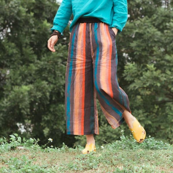 women's pants & capris trousers women elastic waist striped literary vintege female loose casual wide leg, Black;white
women's pants & capris trousers women elastic waist striped literary vintege female loose casual wide leg, Black;white