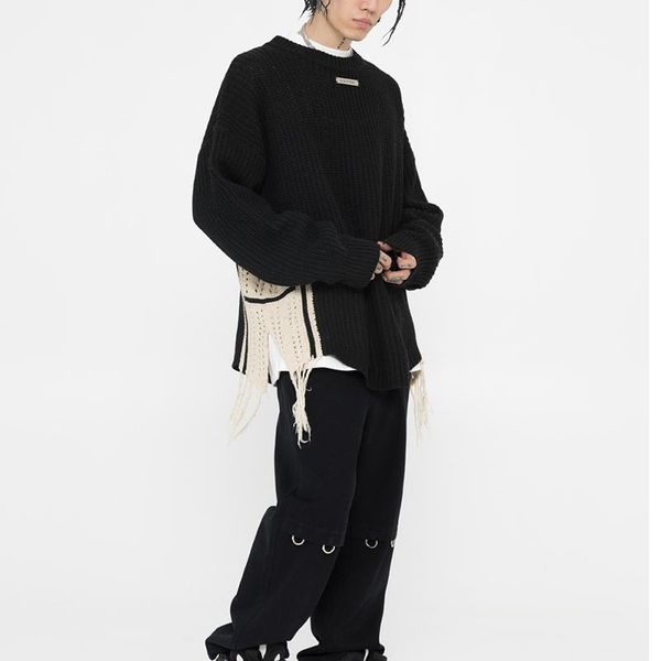 men's sweaters harajuku retro tassel color block mens oversize high street crew neck casual pullover sweater knit loose couple, White;black
men's sweaters harajuku retro tassel color block mens oversize high street crew neck casual pullover sweater knit loose couple, White;black