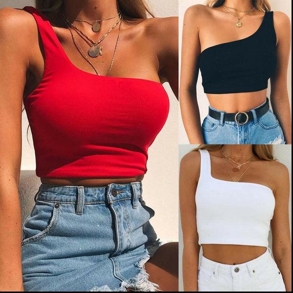 women lady female single shoulder crop sleeveless t shirt tank summer beach vest bare midriff summer fashion clothes, White
women lady female single shoulder crop sleeveless t shirt tank summer beach vest bare midriff summer fashion clothes, White