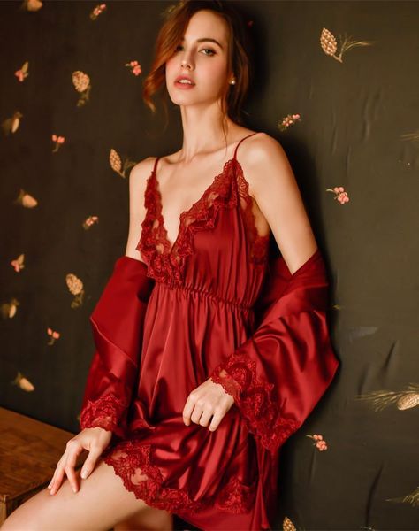 lace openwork ice silk lace underwear female sleeveless sling v-neck halter robe and nightdress set, Black;red
lace openwork ice silk lace underwear female sleeveless sling v-neck halter robe and nightdress set, Black;red
