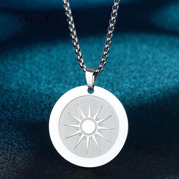 pendant necklaces stainless steel engraved sunburst sun women necklace round circle charm solar system gift, Silver
pendant necklaces stainless steel engraved sunburst sun women necklace round circle charm solar system gift, Silver