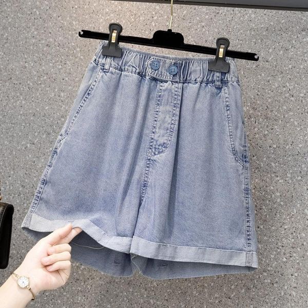 women's jeans wllwlp summer thin denim shorts washed crimping loose elastic waist wide leg woman a130, Blue
women's jeans wllwlp summer thin denim shorts washed crimping loose elastic waist wide leg woman a130, Blue