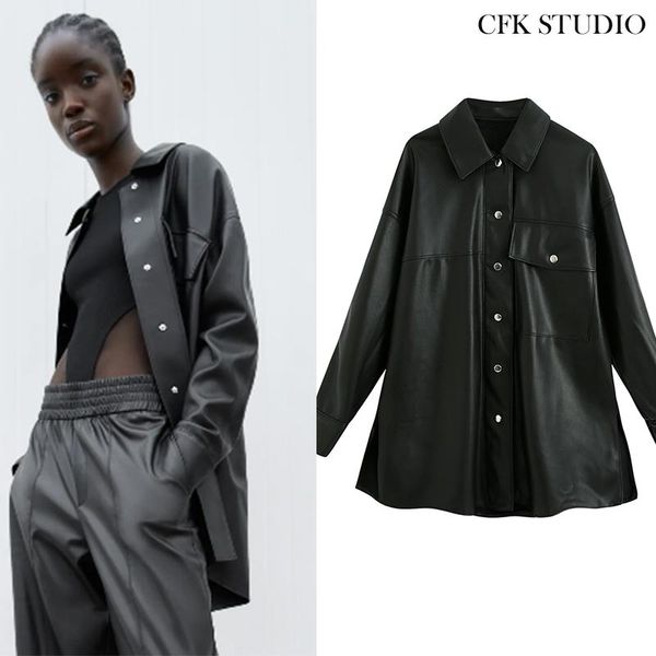 women pu jacket with turn-down collar solid long sleeve coat femme spring autumn casual loose black pu jacket coat, Black;brown
women pu jacket with turn-down collar solid long sleeve coat femme spring autumn casual loose black pu jacket coat, Black;brown