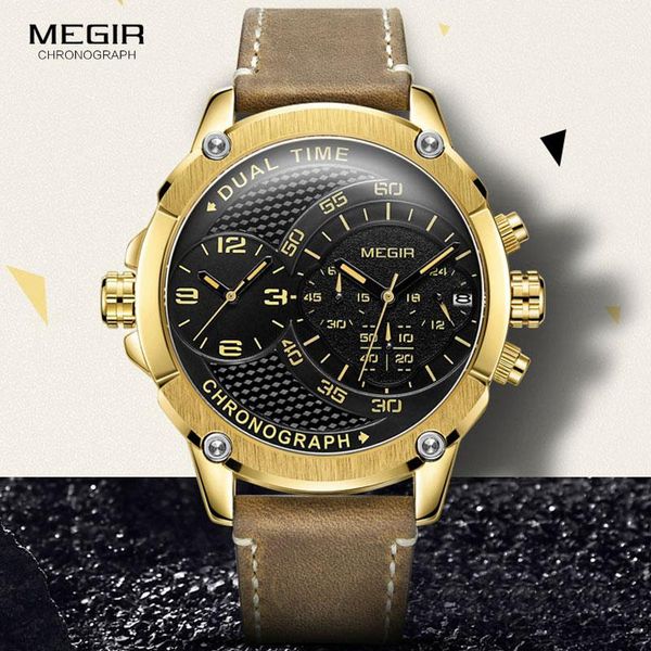 wristwatches megir men's double time zone sports chronograph quartz watches waterproof leather strap luminous army wristwatch fro man 2, Slivery;brown
wristwatches megir men's double time zone sports chronograph quartz watches waterproof leather strap luminous army wristwatch fro man 2, Slivery;brown