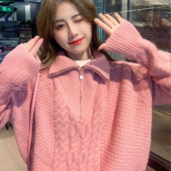 knitted half zipper sweater 2020 new winter thickening lazy loose korean women's stand collar top, White;black
knitted half zipper sweater 2020 new winter thickening lazy loose korean women's stand collar top, White;black