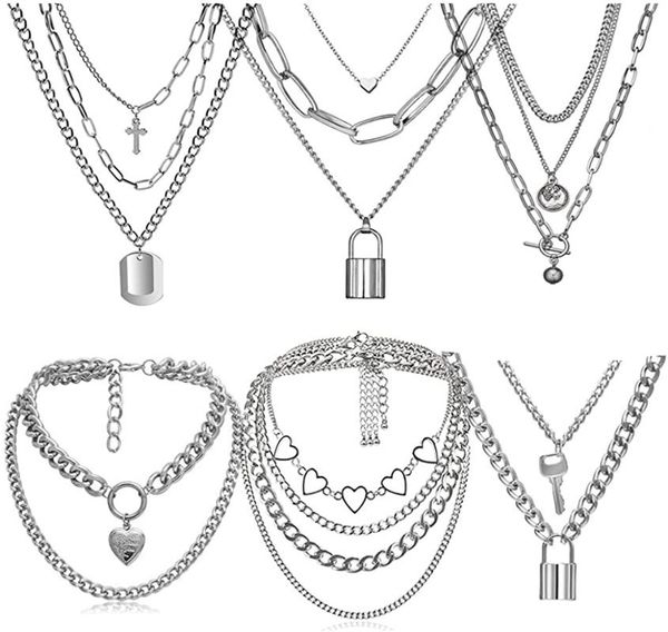 pendant necklaces 6-9 pcs chain necklace set for women goth chains statement lock key layered pendants long multilayer punk choker, Silver
pendant necklaces 6-9 pcs chain necklace set for women goth chains statement lock key layered pendants long multilayer punk choker, Silver