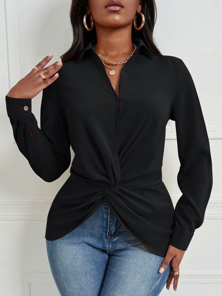 sxy twist front asymmetrical hem blouse 158c#, White