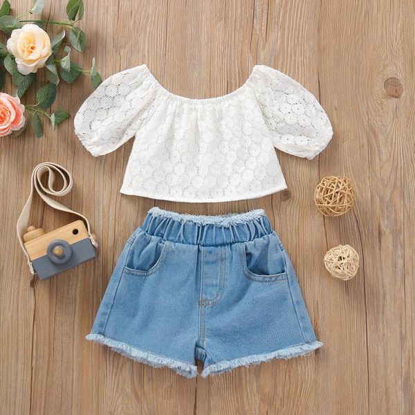 clothing sets 2pcs sweet fashion kids summer tracksuit clothes set lace boat neck short sleeves crop +denim shorts for toddler girls, White
clothing sets 2pcs sweet fashion kids summer tracksuit clothes set lace boat neck short sleeves crop +denim shorts for toddler girls, White