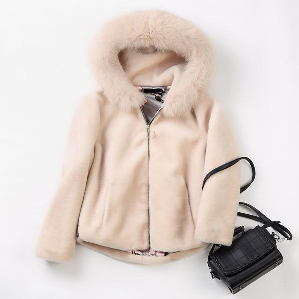 women's fur & faux winter hooded thin coat female collar short sheep sheared 2021 off-season, Black
women's fur & faux winter hooded thin coat female collar short sheep sheared 2021 off-season, Black
