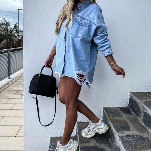 women's jackets 2021 women long denim coat autumn spring turn down collar oversized longline hole ripped boyfriend jacket outwear, Black;brown
women's jackets 2021 women long denim coat autumn spring turn down collar oversized longline hole ripped boyfriend jacket outwear, Black;brown