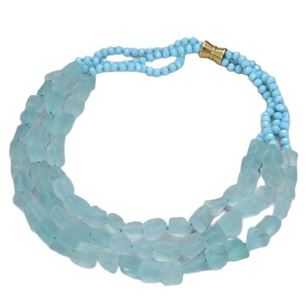 chains jk 3 strands 24''-28'' blue glass rough nugget crystal necklace handmade for women, Silver
chains jk 3 strands 24''-28'' blue glass rough nugget crystal necklace handmade for women, Silver