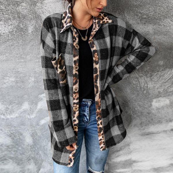 women's jackets fashion turn-down collar single breasted long sleeve with pockets leopard plaid manteau femme, Black;brown
women's jackets fashion turn-down collar single breasted long sleeve with pockets leopard plaid manteau femme, Black;brown