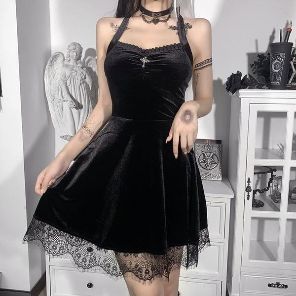 casual dresses y2k gothic dress female sleeveless summer black punk lace trim halter neck strappy mini women ladies party clubwear 90s, Black;gray
casual dresses y2k gothic dress female sleeveless summer black punk lace trim halter neck strappy mini women ladies party clubwear 90s, Black;gray