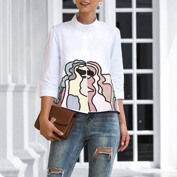 women's blouses & shirts spring summer embroidery print women casual mid-sleeve fashion shirt chic for woman vintage loose 2021, White
women's blouses & shirts spring summer embroidery print women casual mid-sleeve fashion shirt chic for woman vintage loose 2021, White