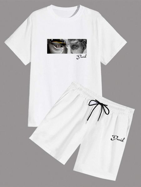 men figure & letter graphic tee with shorts j4ux#, Gray 
men figure & letter graphic tee with shorts j4ux#, Gray