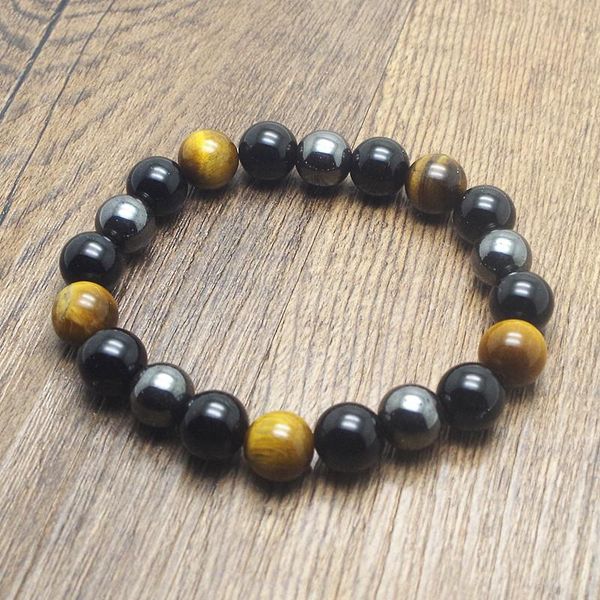 charm bracelets tiger eye & hematite black obsidian ,10mm stone bracelet handmade diy jewelry, Golden;silver