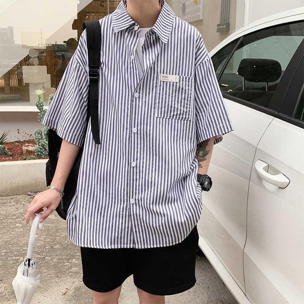 men's casual shirts rocking k summer stripe shirt korean fashion ins short sleeve bf harajuku handsome loose coat 2021, White;black
men's casual shirts rocking k summer stripe shirt korean fashion ins short sleeve bf harajuku handsome loose coat 2021, White;black