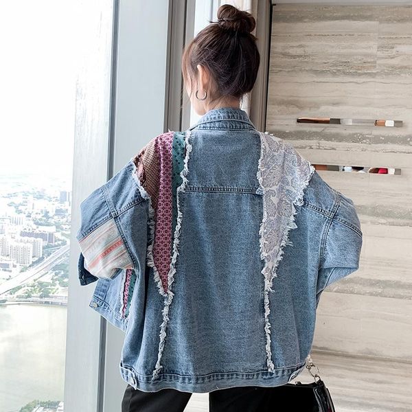 women's jackets 2021 autumn vintage denim jacket women fashion chic splicing lapel pockets long sleeve jean coat female loose outerwear, Black;brown
women's jackets 2021 autumn vintage denim jacket women fashion chic splicing lapel pockets long sleeve jean coat female loose outerwear, Black;brown
