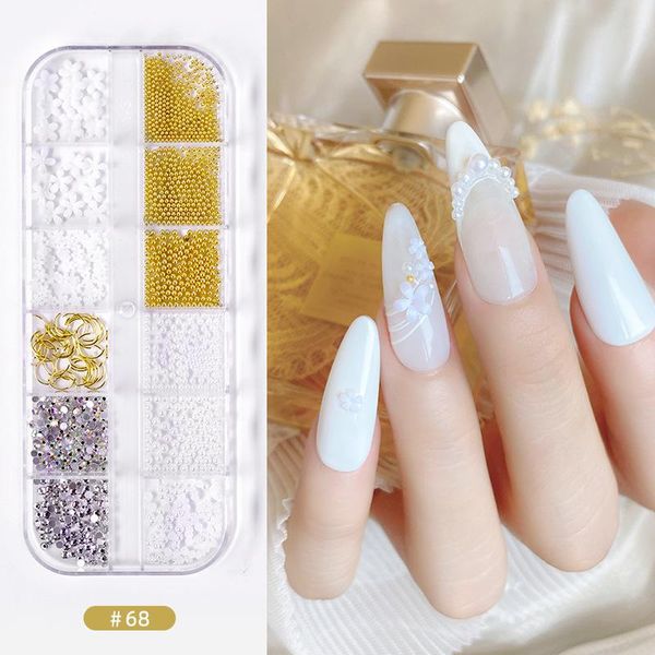 

nail art decorations 12 grid multi-size rhinestones 3d crystal ab clear stones gems pearl diy tools, Silver;gold